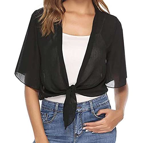 Bolero Damen Festlich Chiffon Bolerojacke Elegant Sommer Cardigan Kurze Leichte Schulterjacke Sexy Dünn Jäckchen Casual Locker Urlaubs Strand Tunika Transparent Shrug Tops für Abendkleider Hochzeit von HEITUI