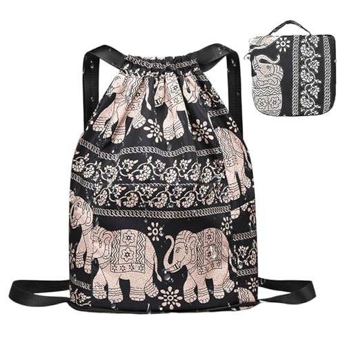 HEKARBAMILL Draw String Fitnessbeutel Frauen Draw String Rucksack falten wasserdichte Kordelbeutel Einfacher nationaler Gymnasten Sack -Kordel -Tasche Typ 2 von HEKARBAMILL