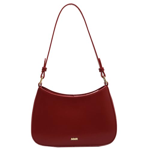 HEKARBAMILL Red Callse Crescent Red Recond Bag Verstellbarer Retro -Handheld/Schulterbalken Reißverschluss Mode Leder kleine Geldbörsen für Frauen Hobo -Taschen von HEKARBAMILL