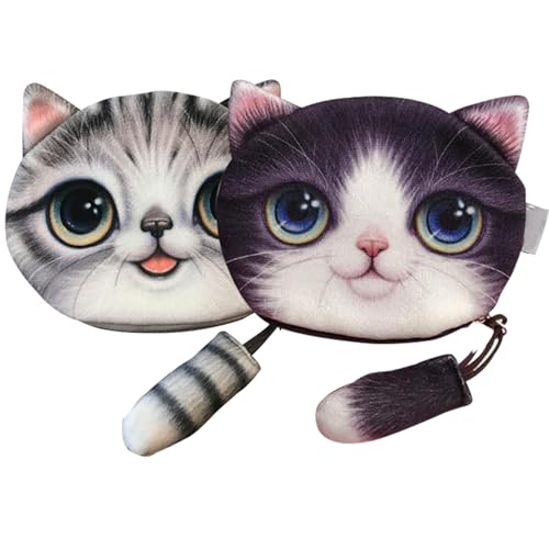 Katzenmünze Geldbörse 2pcs Doppel-Seite Cartoon Cat Wallet Tail Reißverschluss Katzenpreis für Mädchen tragbarer Digitaldruck niedliche Plüschmünze Geldbörse Geschenke von HEKARBAMILL