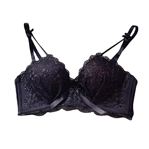 HELLORSOON Gepolsterter BH ohne Bügel Frauen Sexy Dessous Spitze Stickerei Push Up Kein Stahlring Sexy Spitze BH Frauen BH, Schwarz , 70A/B von HELLORSOON