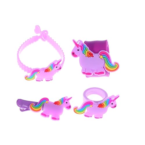 HEMOTON 4 Stück Mädchen Geschenk Haarspangen Für Mädchen Geschenke Für Mädchen Einhorn Schlagarmbänder Cartoon-armband Mädchen Einhorn Partyzubehör Haarklammer Kind Papa-kreis Ring Violett von HEMOTON