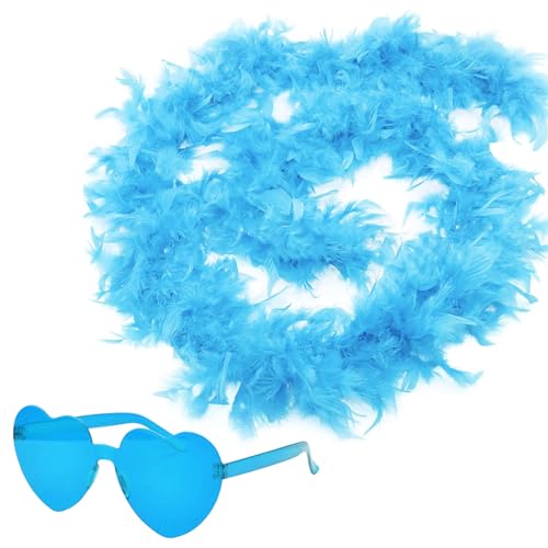 Federboa,2M Feder Boas mit Herzbrille,Kostüm Accessoire Karneval,Federboa Harry Styles,20er Jahre Charleston Burlesque,Tanzende Hochzeitspartys Cosplay Halloween Weihnachten Partys Festivals (Blau) von HENGBIRD