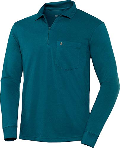 Henson & Henson Herren Poloshirt Langarm in Petrol mit Zipper, Langarm-Polo aus feinstem Jersey-Gewebe, klassisches Polohemd im Regular-Fit Schnitt, Gr. 48-60 von HENSON&HENSON