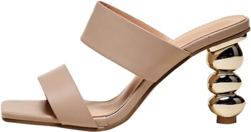 HENXUE Damen-Sandalen Mit Blockabsatz, High Heels Für Damen, Quadratische Offene Zehenschuhe, Absätze, Peep-Toe-Slip-On-Pantoletten Mit Absatz,002,35 von HENXUE