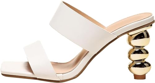 HENXUE Damen-Sandalen Mit Blockabsatz, High Heels Für Damen, Quadratische Offene Zehenschuhe, Absätze, Peep-Toe-Slip-On-Pantoletten Mit Absatz,003,35 von HENXUE