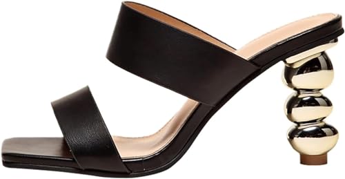 HENXUE Damen-Sandalen Mit Blockabsatz, High Heels Für Damen, Quadratische Offene Zehenschuhe, Absätze, Peep-Toe-Slip-On-Pantoletten Mit Absatz,004,35 von HENXUE