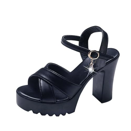 HENXUE Damen-Sandalen Mit Niedrigem Absatz, Plateau-Keil, Damen, Lässig, Riemchen, Flach, Klobige Schuhe, Offene Zehen, Knöchelriemen-Sandalen, Schwarz, Weiß,001,36 von HENXUE