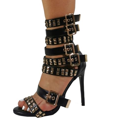 HENXUE High Heels Unisex Herren Damen Sexy Stilettos Open Toe Nieten Sandalen Bootie Back Zipper Fashion Party Schuhe,002,36 von HENXUE