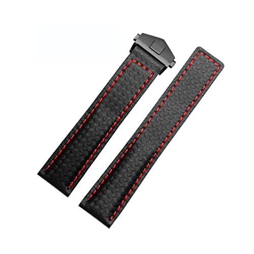 HEPUP Für TAG Heuer Armband Carbon Fiber Texture Rindsleder unten SCHWARZ ROT Armband 20mm 22mm mit Faltschließe (Color : Black red black, Size : 20mm) von HEPUP