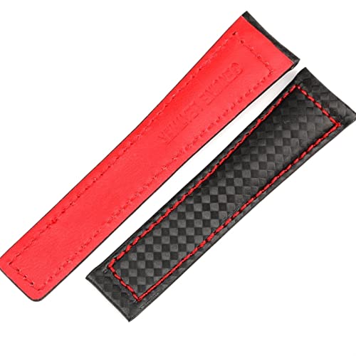 HEPUP Für TAG Heuer Armband Carbon Fiber Texture Rindsleder unten SCHWARZ ROT Armband 20mm 22mm mit Faltschließe (Color : Black red no buckle, Size : 22mm) von HEPUP