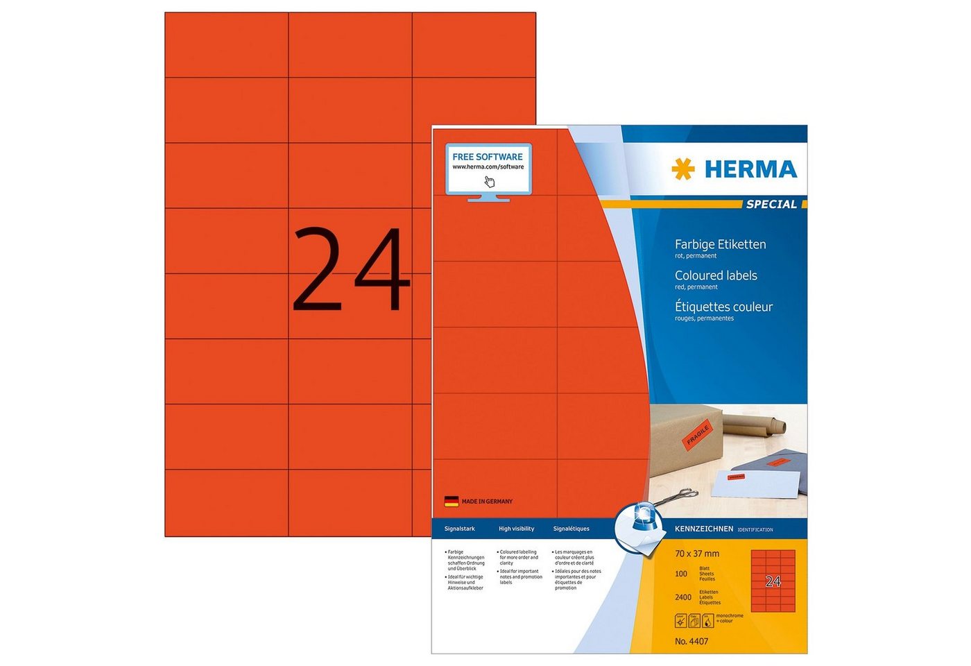 HERMA Handgelenkstütze HERMA Etiketten A4 rot 70x37 mm Papier matt 2400 St. von HERMA