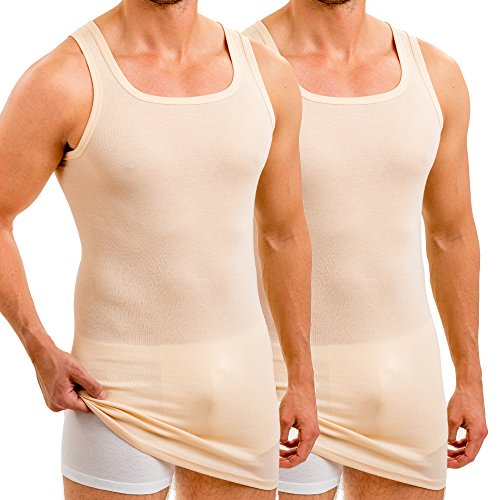 HERMKO 16027 2er Pack Herren extralanges Unterhemd aus Baumwolle/Modal, Größe:D 8 = EU XXL, Farbe:Cream von HERMKO