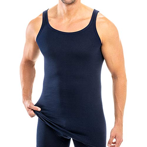 HERMKO 3007 3er Pack extralanges Herren Unterhemd (+10 cm) Tank Top aus 100% Bio-Baumwolle, Größe:D 10 = EU 4XL, Farbe:Marine von HERMKO