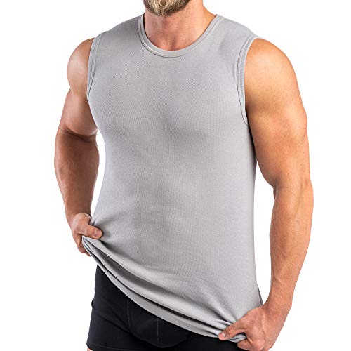 HERMKO 3040 Herren Muskelshirt aus 100% Bio-Baumwolle, Unterhemd Atlethic Vest Rundhals viele Farben, Größe:D 6 = EU L, Farbe:grau von HERMKO