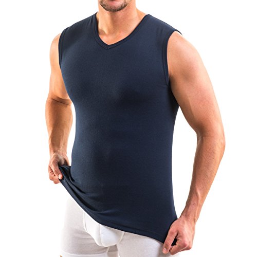 HERMKO 3050 Herren Muskelshirt V-Neck aus 100% Bio-Baumwolle Atlethic Vest Unterhemd, Größe:D 7 = EU XL, Farbe:Marine von HERMKO
