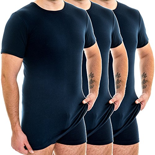HERMKO 3847 3er Pack Herren extralanges Kurzarm Shirt (+10cm) aus 100% Bio-Baumwolle, Größe:D 4 = EU S, Farbe:Marine von HERMKO