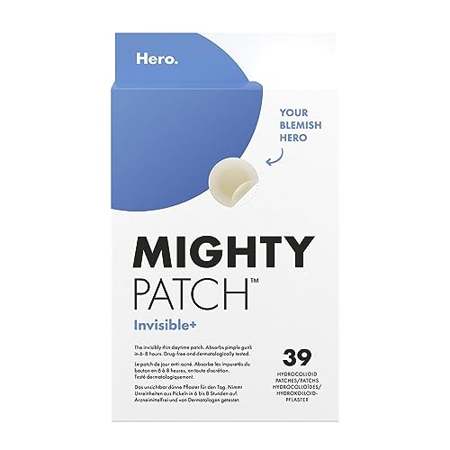 Mighty Patch Invisible+ Pickel-Patches von Hero Cosmetics, Akne-Behandlung für den Tag, klare Hydrokolloid-Pflaster zur Pickelheilung, Anti-Akne-Patches - 39 Pickel-Patches von HERO COSMETICS