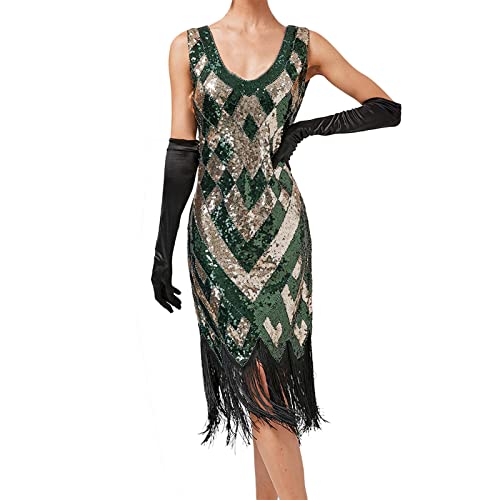 HERSIL Damen 1920s Vintage Kleid Flapper Charleston Kleid Gatsby Pailletten Quasten Saum Cocktail Flapper Abschlussballkleid Abendkleid Cocktail Party Kostüm Kleid von HERSIL