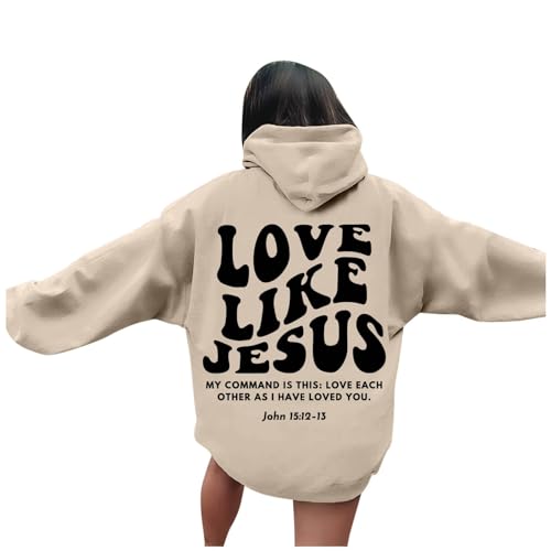 Jesus Loves You Hoodie Shirt Damen Sweatshirt Oversized Kapuzenpullover Langarm Hoodies Langarm Kleidung Tops Basic Shirt Sport Pullover Freizeit Pulli Einfarbig (N1-Beige, M) von HERSIL