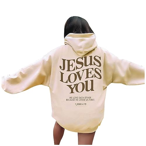 Jesus Loves You Hoodie Shirt Damen Sweatshirt Oversized Kapuzenpullover Langarm Hoodies Langarm Kleidung Tops Basic Shirt Sport Pullover Freizeit Pulli Einfarbig von HERSIL