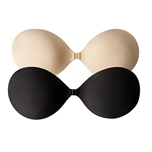 Klebe BH Push up, BH Rückenfrei, Trägerloser BH Kommen Sie mit 1 Paar Nippelpads, Wiederverwendbare Unsichtbar Silikon Rückenfreier BH Haut Freundlich Selbstklebend BH, für Aalle Rückenfreie Kleidung von HERSIL