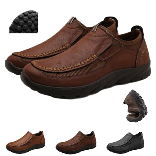 Handgefertigte Herren-Mokassins, Mokassins, Schlupfschuhe, breite orthopädische Lederloafer, weich, leicht, Business-Kleiderschuhe, dunkelbraun, 44 EU Handgefertigte Herren-Mokassins, Mokassins, Schlupfschuhe, breite orthopädische Lederloafer, weich, leicht, Business-Kleiderschuhe, dunkelbraun, 44 EU von HESYSUAN