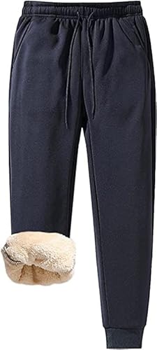 HEXEH Herren-Jogginghose, Thermohose, Mit Fleece Gefüttert, Warme Jogginghose, Sporthose, Elastischer Bund (Color : Navy Blue, Size : XL) von HEXEH