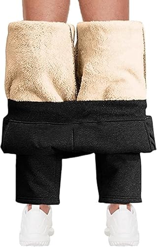 HEXEH Herren Thermo-Jogginghose im Winter mit dicker Laufhose, warme Trainingshose, warme Fleece-Hose, Winter verdickte Fleece-gefütterte Jogginghose, Sweatpants Fleece-Hose, Schwarz, 56 von HEXEH