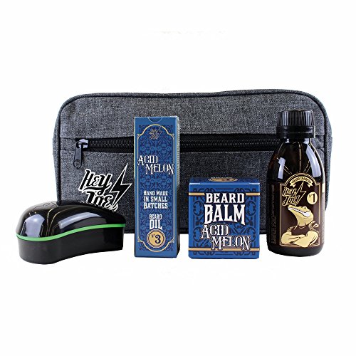 HEY JOE! Bearded Survival Kit Deluxe Nº 3 Acid Melon | Bartpflege Set für Männer Hochwertig [ Bartöl + Bart Balsam + Bartshampoo + Bartbürste ] - Geschenk Kulturbeutel Inklusive von HEY JOE