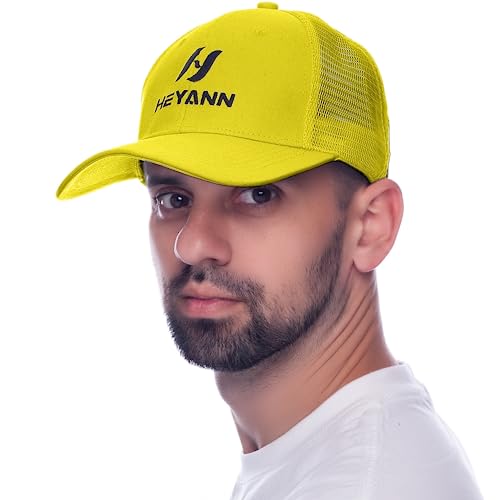 HEYANN Baseball Caps für Herren 55-60cm Großer Kopf Unisex Trucker Cap Damen Kappe Sommer Netz Mesh Baseball Kappe Cap Atmungsaktive Basecap UV Baseballmütze Herren (Gelb) von HEYANN