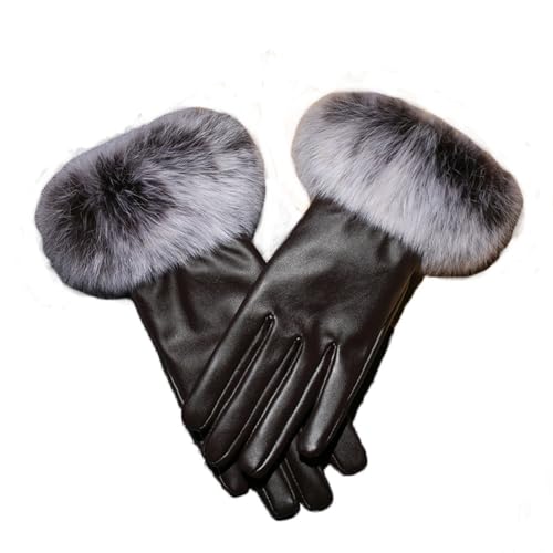 HEYANN Damen Winter Touchscreen Handschuhe, Kunstpelz Manschette Winter Handschuhe LederHandschuhe mit Kaninchenfell Warme und Elegant Ärmel in Weichpelz Handschuhe Fahren (M) von HEYANN