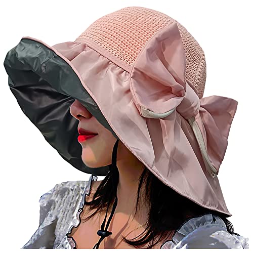 HEYANN Sonnenhut für Damen, UV Schutz Hut Damen Sommer Sonnenschirm Hut Breite Krempe Verstellbar Faltbar Bogen Hut UPF 50 Hüte UV Schutz Sonne Cap Sommer Urlaub (22-22.8inch) (Rosa) von HEYANN