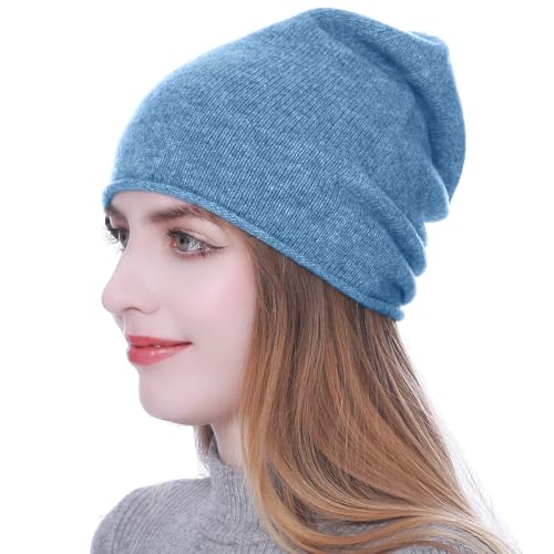 HEYANN Merino Mütze,Beanie Damen Wool Damen Beanie Ridge Cuff Beanie für Damen und Herren Wintermütze Unisex Beannie Laufmütze (Hellblau) von HEYANN