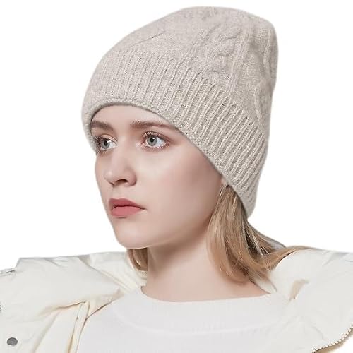 HEYANN Strick-Mütze Damen Winter Beanie Mütze Klassische Wollmütze Strickmützen für Damen für Warme Stretchy Atmungsaktiv Beanie für Damen (Elfenbeinweiß) von HEYANN