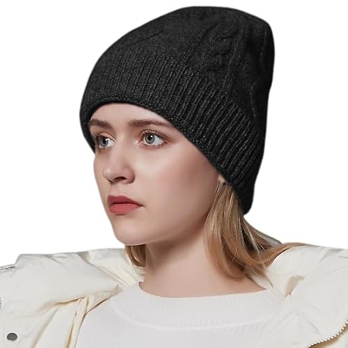 HEYANN Strickmützen Damen Klassische Wollmütze Strick-Mütze Winter Beanie Mütze für Damen Warme Stretchy Atmungsaktiv Beanie für Damen (Schwarz) von HEYANN