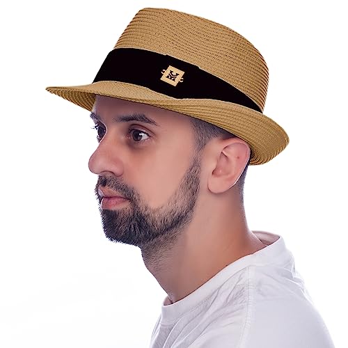 HEYANN Strohhut Herren Sommer Hut, Trilby Hut Herren Fedora Hut Herren Damen Panamahut Herren Strohhut für Herren Damen Panamahut Gentlemen Sommerhut (Khaki-XL) von HEYANN