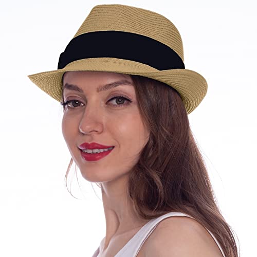 HEYANN Strohhut Herren Sommer Strohhut Panamahut Sonnenhut Fedora Hut,Trilby Hut Damen Strohhut mit kurzer Krempe Stroh Sonnenhut Klassische Strandhut für Sommer von HEYANN