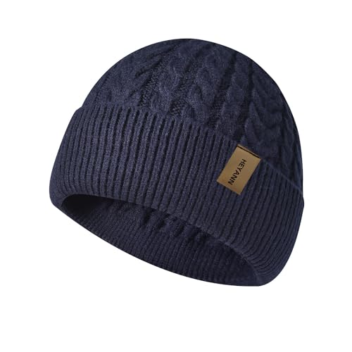 HEYANN Winter Strickmütze Damen Schirmmütze Twist Strickmütze Schädel Cap Beanie Mütze Hüte Mützen Caps Gestrickte Damen Unisex Mütze für Skifahren Sport (Marineblau) von HEYANN