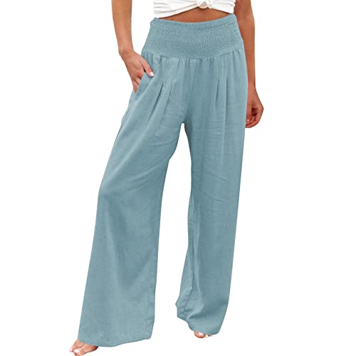 HEYCE Haremshose Damen Jogginghose Damen Damen High Waist Weit Beine Hose Elegant Lang Freizeithose Locker Stretch Schlaghose Große Freizeithose Damen Trainingshose Damen Palazzo Hose Damen Blau M von HEYCE