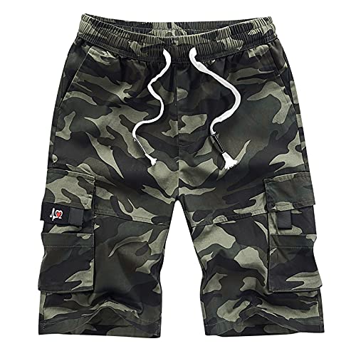 Jogginghose Herren Sporthose Herren Kurz Trekkinghose Herren Sommer Herren Leichte mit Taschen Schnelltrocknend Wanderhose Kurz Herren Sweatshorts mit Kordelzug Trainingshose Herren Grün 8XL von HEYCE