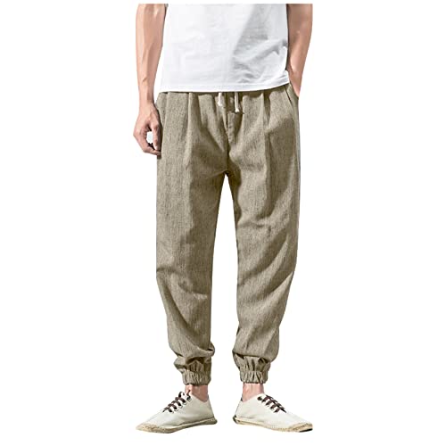 Jogginghose Herren Sporthose Herren Lang Trekkinghose Herren Freizeithose Herren Elastische Taille mit Kordelzug Sweatpants Herren mit Taschen Slim Fit Outdoor Hosen für Herren Beige M von HEYCE