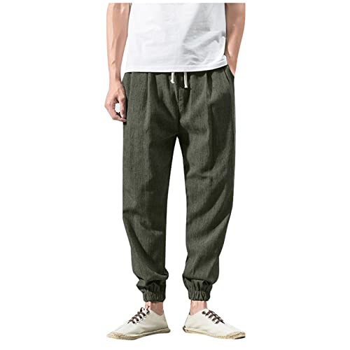 Jogginghose Herren Sporthose Herren Lang Trekkinghose Herren Freizeithose Herren Elastische Taille mit Kordelzug Sweatpants Herren mit Taschen Slim Fit Outdoor Hosen für Herren Grün M von HEYCE