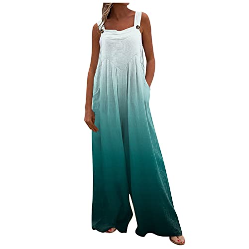 Jumpsuits für Damen Sommer Lang Bohemian Bedruckte Weite Hose Overall Jumpsuit mit Taschen Sommer Loose Fit Jumpsuit Mode Jumpsuit Damen Sommer Lang Jumpsuit Damen Elegant Grün XXL von HEYCE