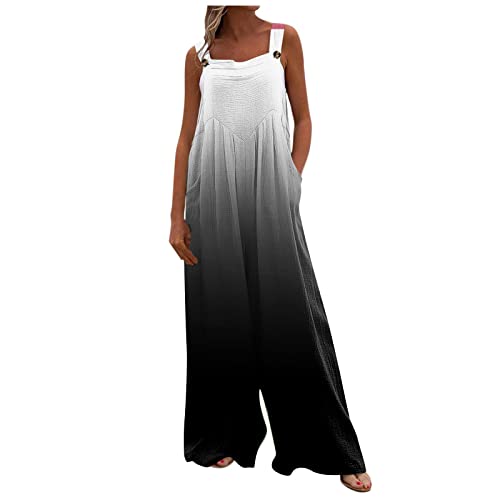 Jumpsuits für Damen Sommer Lang Bohemian Bedruckte Weite Hose Overall Jumpsuit mit Taschen Sommer Loose Fit Jumpsuit Mode Jumpsuit Damen Sommer Lang Jumpsuit Damen Elegant Weiß L von HEYCE