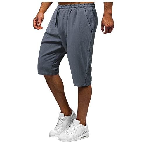 Kurze Hosen Herren Sommer Sporthose Herren Kurz mit Tasche Kurze Hosen Herren Leinen 3/4 Shorts Wanderhose Herren Kurz Leichte Schnelltrocknend Outdoor Trekking Shorts Basic Shorts grau XL von HEYCE