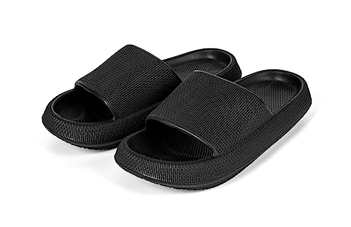 HEYO Damen Badelatschen Leichte Slippers Duschschuhe Badeschuhe Pantoletten Hausschuhe Badeschlappen (Schwarz, 38, eu_footwear_size_system, adult, numeric, medium, numeric_38) von HEYO