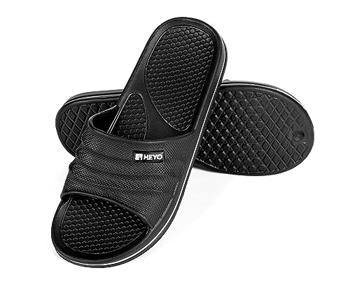 HEYO Herren Badelatschen Duschlatschen Badeschuhe Hauschuhe Pantoletten rutschfest Badeschlappen leicht Saunaschuhe bequem Badesandalen Schwimmbad (40) von HEYO