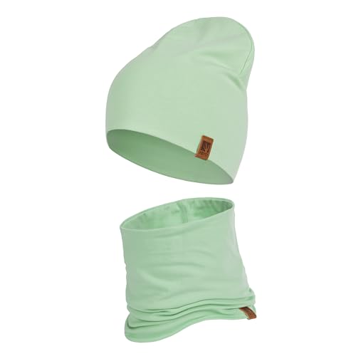 HEYO Kinder Set Beanie Mütze Schlauchschal Baumwolle Rundschal weich Mädchen Jungen Herbst Frühling Frühlinsset Herbstset (Khaki) von HEYO