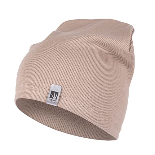 HEYO Mütze Slouch Beanie Damen Herren Strickmütze Gerippte Baumwolle (Carmel) von HEYO